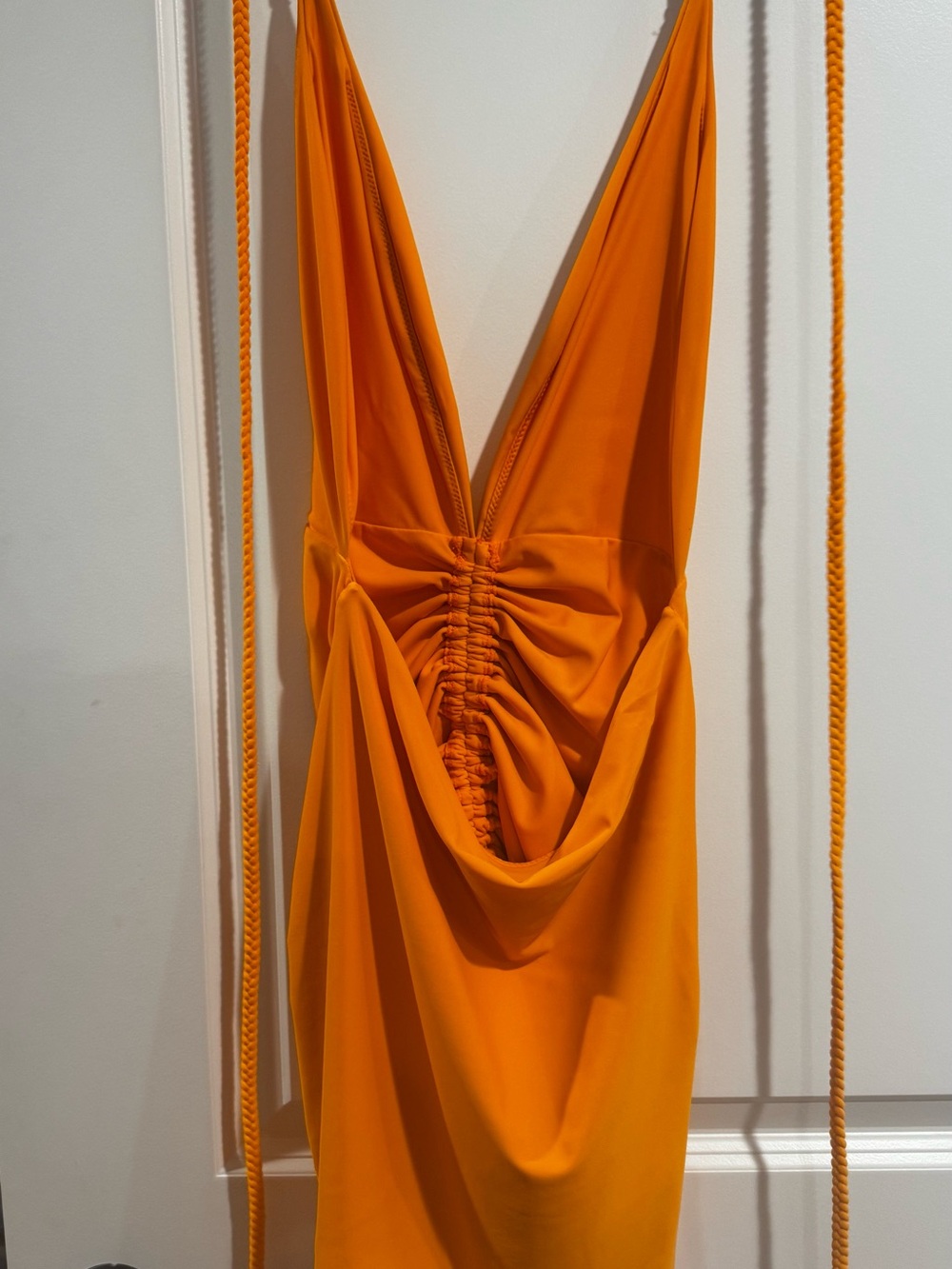 Women's Mini Dress in Bright Orange with Draped Front